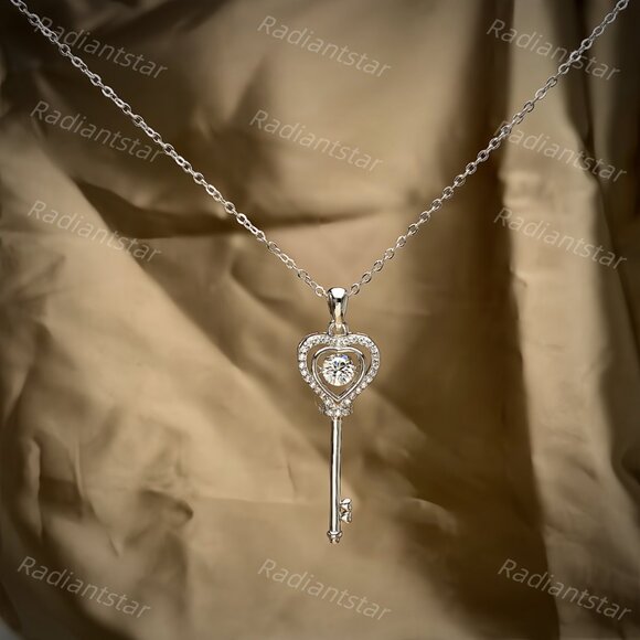 NEW Certified 1/2 ct. t.w. Moissanite Heart Key Necklace - Picture 5 of 7